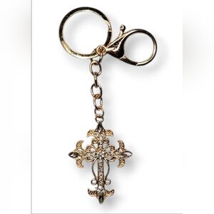 Gold Cross Keychain with Rhinestones